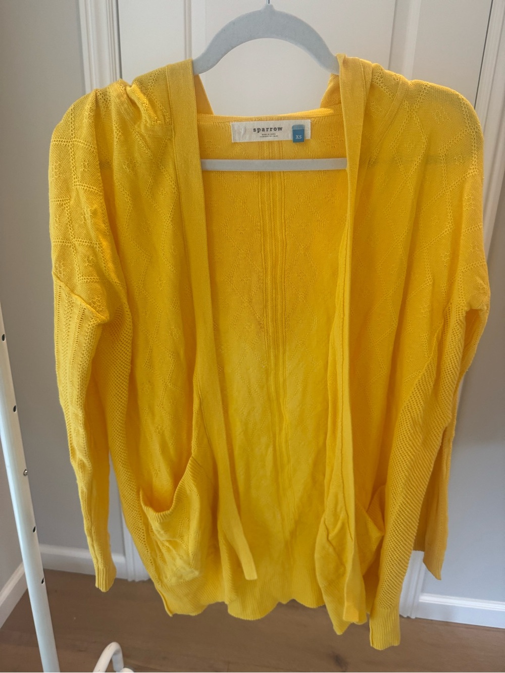 sparrow Bright Yellow Hooded Open-Front Cardigan